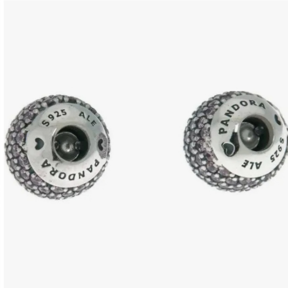 Pair Of Pandora Pave " End Caps And 2 Stoppers " Silv… Gem